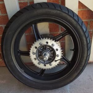 Honda VTR 250 Rear Wheel with Sprocket, Brake Rotor/disc and Tyre (flat, damaged valve)